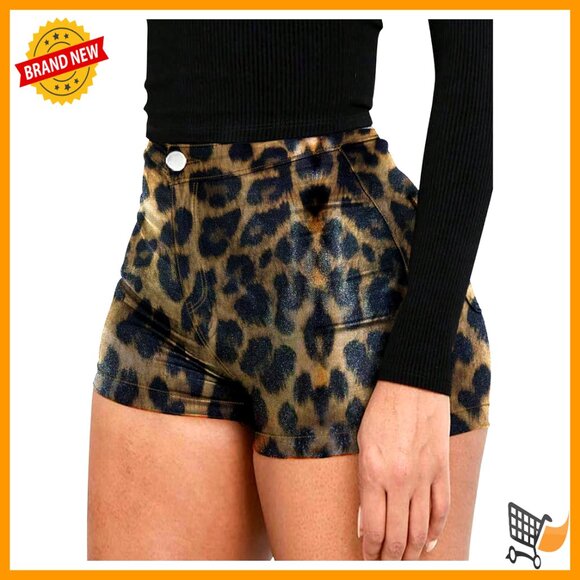 Leopard Print Mini Shorts High Waisted Y2K Streetwear Booty Shorts Medium
